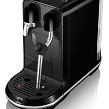 Nespresso Creatista Uno Espresso Machine with a sleek black sesame finish, showing off the automatic steam wand and stylish design. 