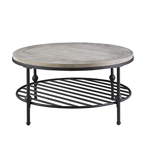 Willis Round Coffee Table in Antique Gray with Wood Top