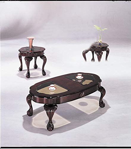 ACME Canebury Cherry and Glass Coffee End Table Set 3 Piece