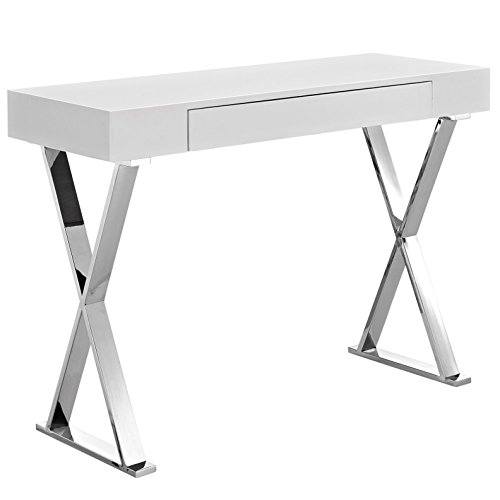 Urban Design Living Lounge Room Entry Console Table, White, Wood Stainless Steel