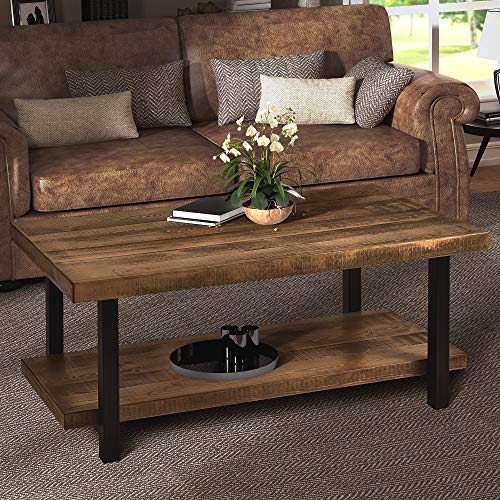 Rustic Natural Coffee Table with Storage Shelf