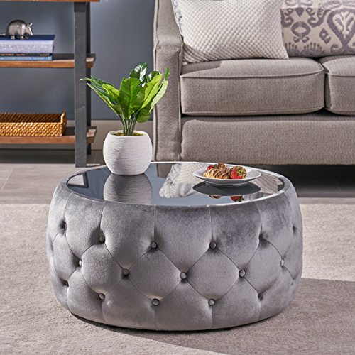 Tempered Glass Coffee Table Ottoman, Smoke