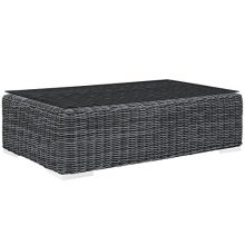 Patio Glass Top Coffee Table, Grey, Synthetic Rattan