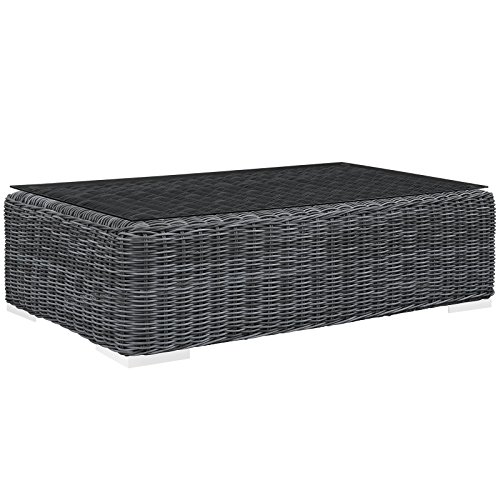 Patio Glass Top Coffee Table, Grey, Synthetic Rattan