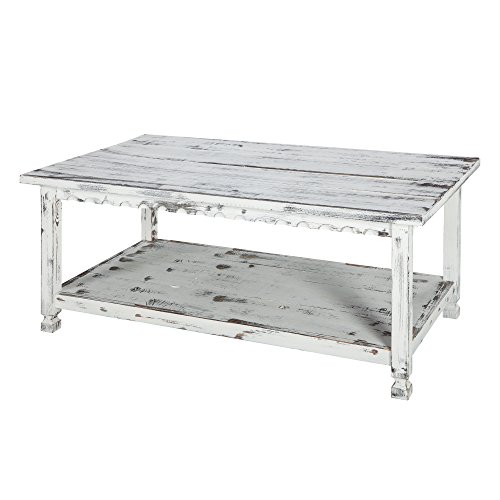 Rustic Rectangluar Coffee Table with 1 Shelf, White Antique