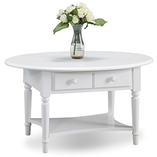 Leick Coastal Oval Coffee Table with Shelf, Orchid White