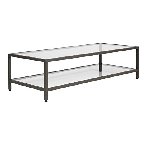 Modern Rectangular Glass Coffee Table in Gray Pewter