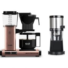 Technivorm Moccamaster KBG Glass Carafe Brewer Bundle with Technivorm Moccamaster KM4 TT Grinder - Copper Brewer, Brushed Silver Grinder