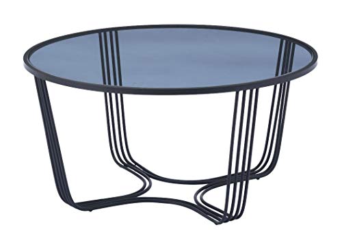 Round Sofa Coffee Table, Black, Glass Steel