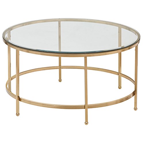 Rivet Modern Round Glass and Gold Coffee Table