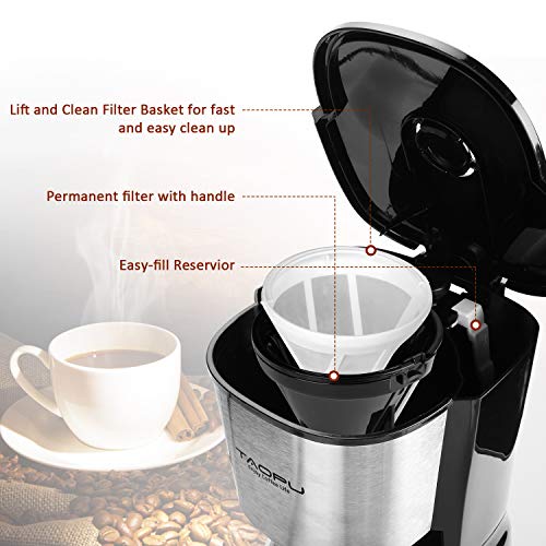 Coffee Maker,Drip Coffee Maker with 0.65L/4-5 Cups with Glass Carafe and One Touch Button,Coffee Machines With Stainless Steel Decoration Black 