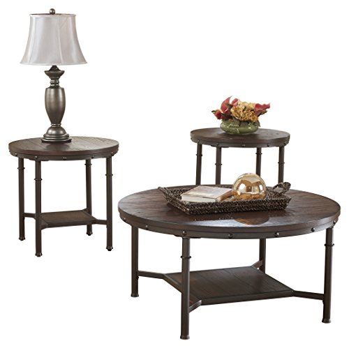 End Tables and Coffee Table - 3 Piece - Round - Rustic Brown