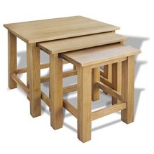 Festnight Antique Nesting Coffee End Tables Set of 3 Oak