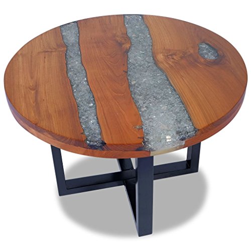 Festnight Round Coffee Table Teak Wood Resin