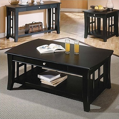 Cassidy Coffee Table w Decorative Bars in Flat Black Finish
