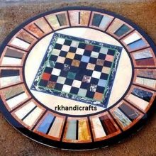 Rounded Coffee Table Top Inlay Art with Colors Full Different Designs