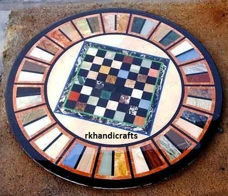 Rounded Coffee Table Top Inlay Art with Colors Full Different Designs
