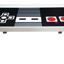 8-Bit Retro Gaming Coffee Desk designed to resemble a classic NES controller, made from reclaimed pine wood with functional appeal for gamers and retro enthusiasts. 