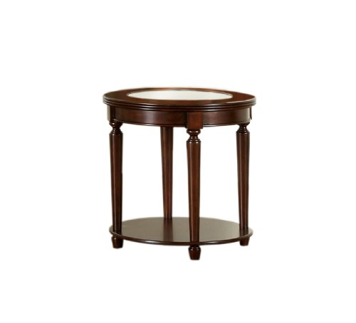 Furniture of America Claire Round Glass Top End Table, Dark Cherry Finish