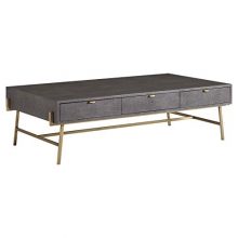 Kathy Kuo Home Kellan Regency Grey Shagreen Brass Coffee Table