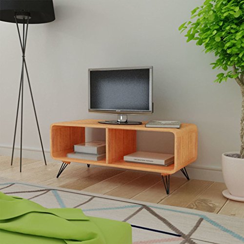 Festnight Wood Coffee Side Table with Storage Shelves and Metal Legs