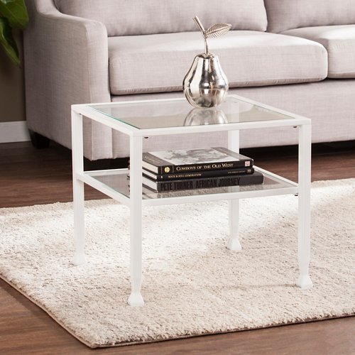 Jaymes Metal/Glass Bunching Coffee Table, Square, Clear/White