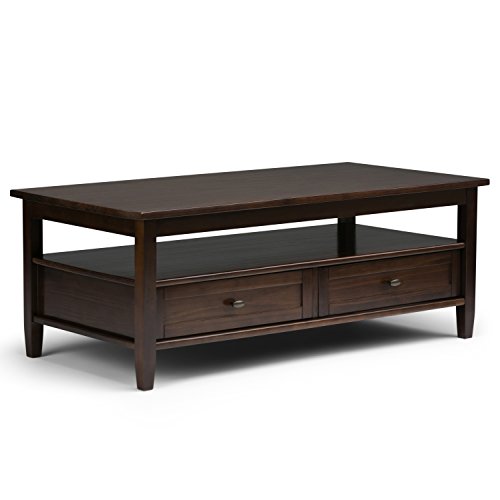 Solid Wood 48 inch wide Rustic Coffee Table in Tobacco Brown