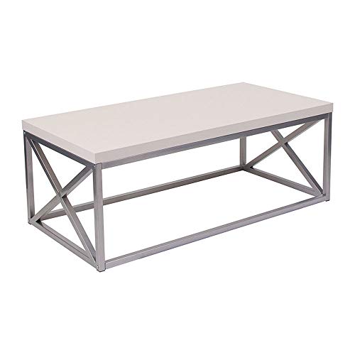 Offex Contemporary Cream Coffee Table with Silver Finish Frame