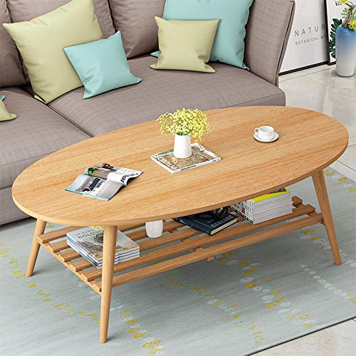 XIAOYAN Nordic Solid Wood Coffee Table with 2 Tier Shelves