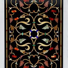 Rectangle Black Marble Coffee Table Top, Inlay Work