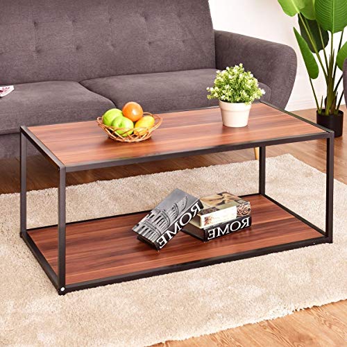 Classic Metal and Wood Coffee Table with Bottom Shelf