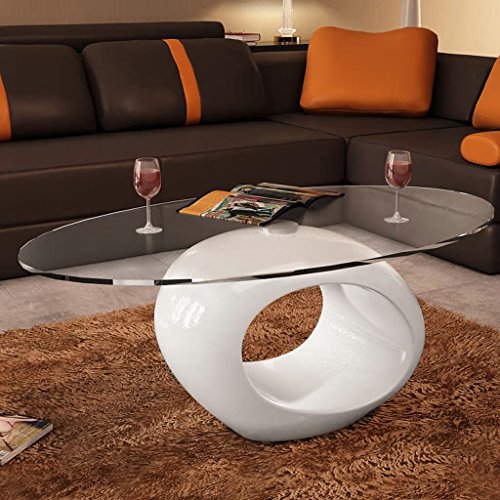 Tidyard Modern High Gloss Coffee Table with Oval Glass Top