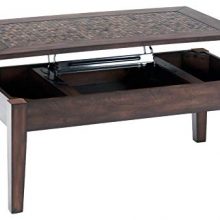 Benzara Wood and Metal Coffee Table with Mosaic Tile Inlayed Lift-Top, Brown