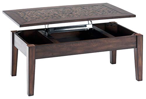 Benzara Wood and Metal Coffee Table with Mosaic Tile Inlayed Lift-Top, Brown