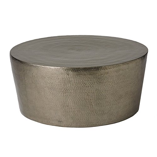 Kathy Kuo Home Taroudant Industrial Loft Hammered Nickel Coffee Table - 48D