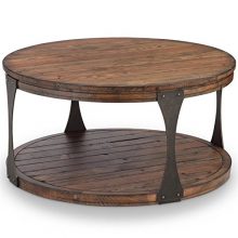 Magnussen Montgomery 36" Round Industrial Coffee Table in Bourbon