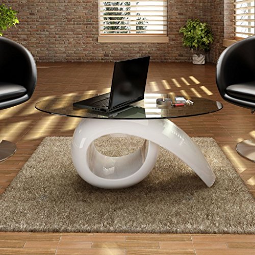 Coffee Table Oval Tempered Glass Top End Side