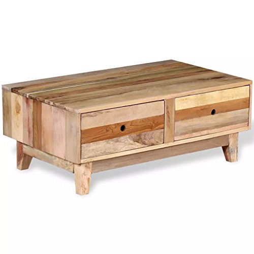 Festnight Industrial Coffee Table with 2 Drawers Solid Reclaimed Wood