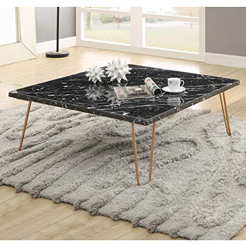 Benzara Metal Coffee Table with Marble Top, Gold and Black