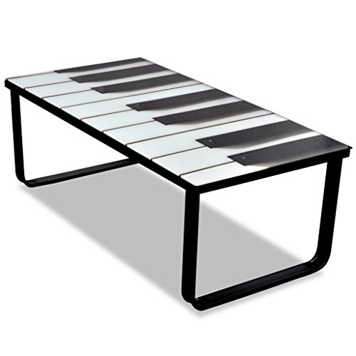 Durable Glass Coffee Table with Piano Printing