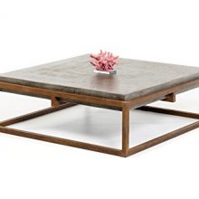 Concrete Living Room Coffee Table with Rusty Steel Frame, 15" Tall, Grey