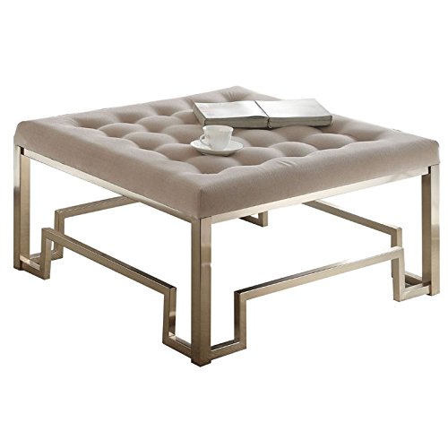 BOWERY HILL Square Tufted Coffee Table Ottoman in Champagne