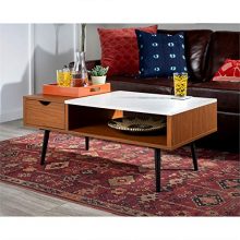 Wood and White Faux Marble Coffee Table in Acorn