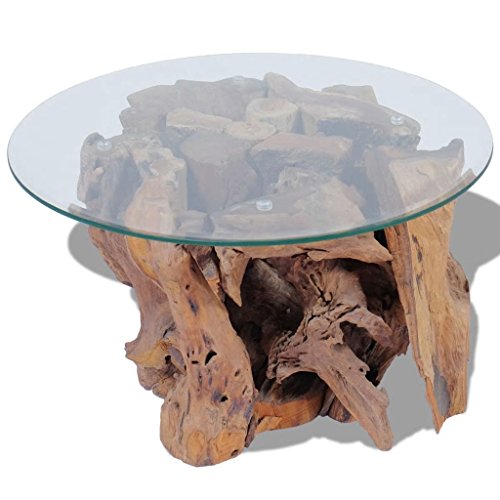 Tidyard Vintage Coffee Table with Tempered Glass Tabletop