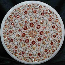 Coffee Table Top Inlay Work with Carnelian Gemstone Royal
