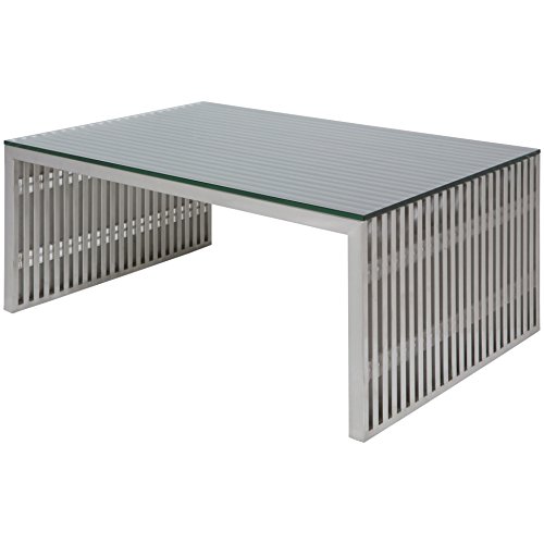 Nuevo Amici Rectangular Stainless Steel Coffee Table with Tempered Glass Top