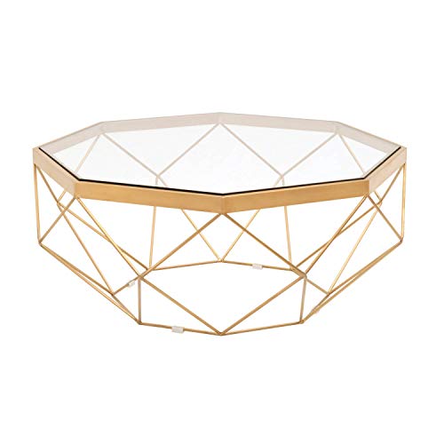 Metal Frame Coffee Table with Glass Top in Octagonal Shape