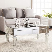 Southern Enterprises Darien Contemporary Mirrored Rectangular Cocktail Table, Silver