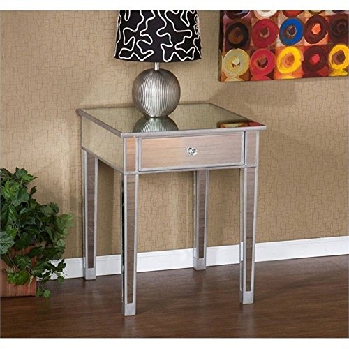 Pemberly Row Painted Silver Wood Trim Mirrored Accent Table