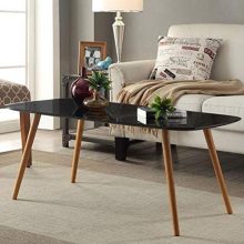 Mid-Century Style Black Top Coffee Table with Solid Wood Legs
